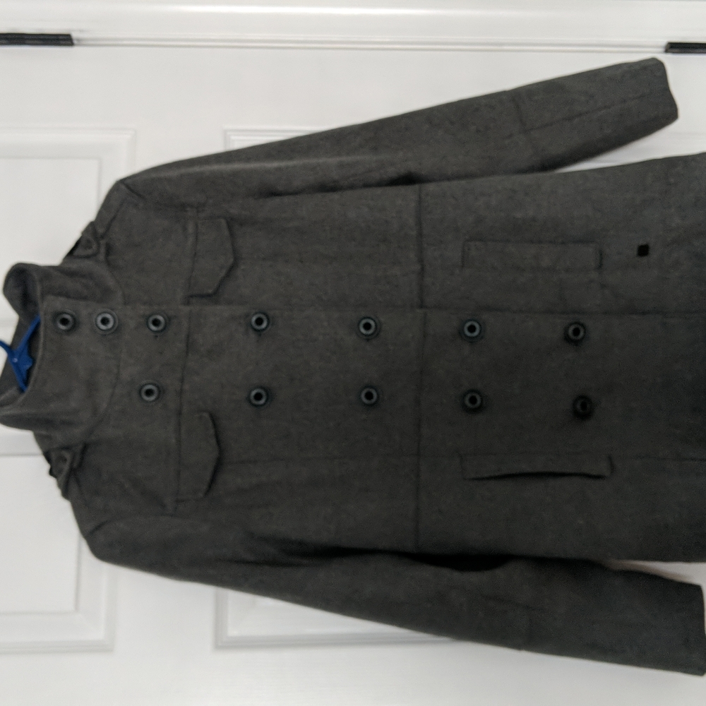 Hurley polyester/wool gray lined double breasted peacoat, detachable hood